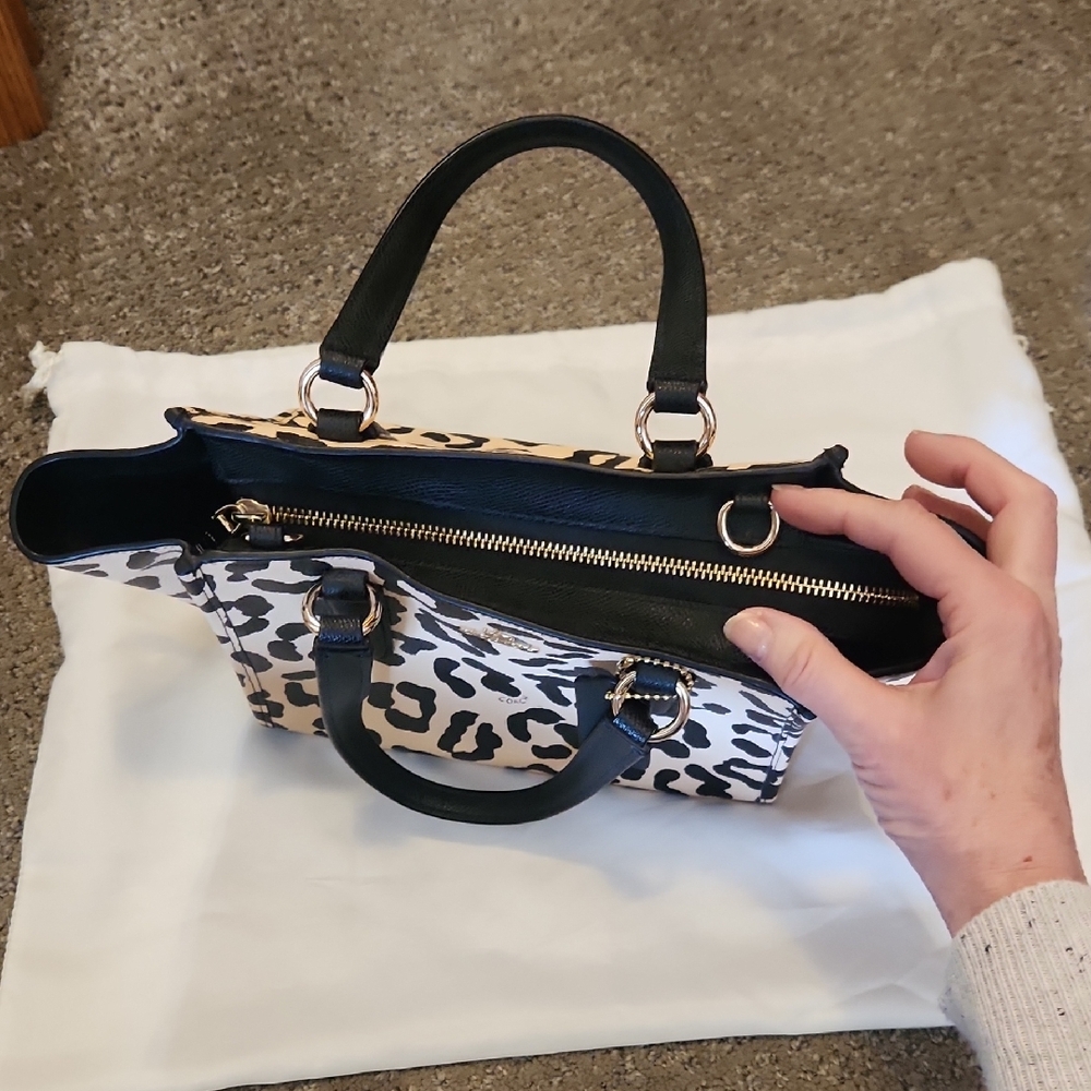 Coach Black and Cream Animal Print Tote - Picture 3 of 10